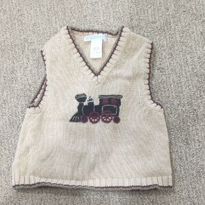 EUC Janie and Jack Beige Train Knit Sweater Vest, 6-12mo